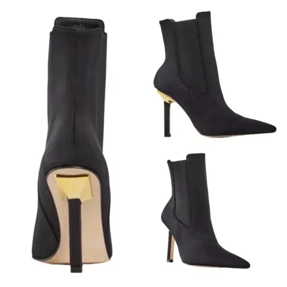 Good American High Kickstand Ankle Booties in Black Neoprene
